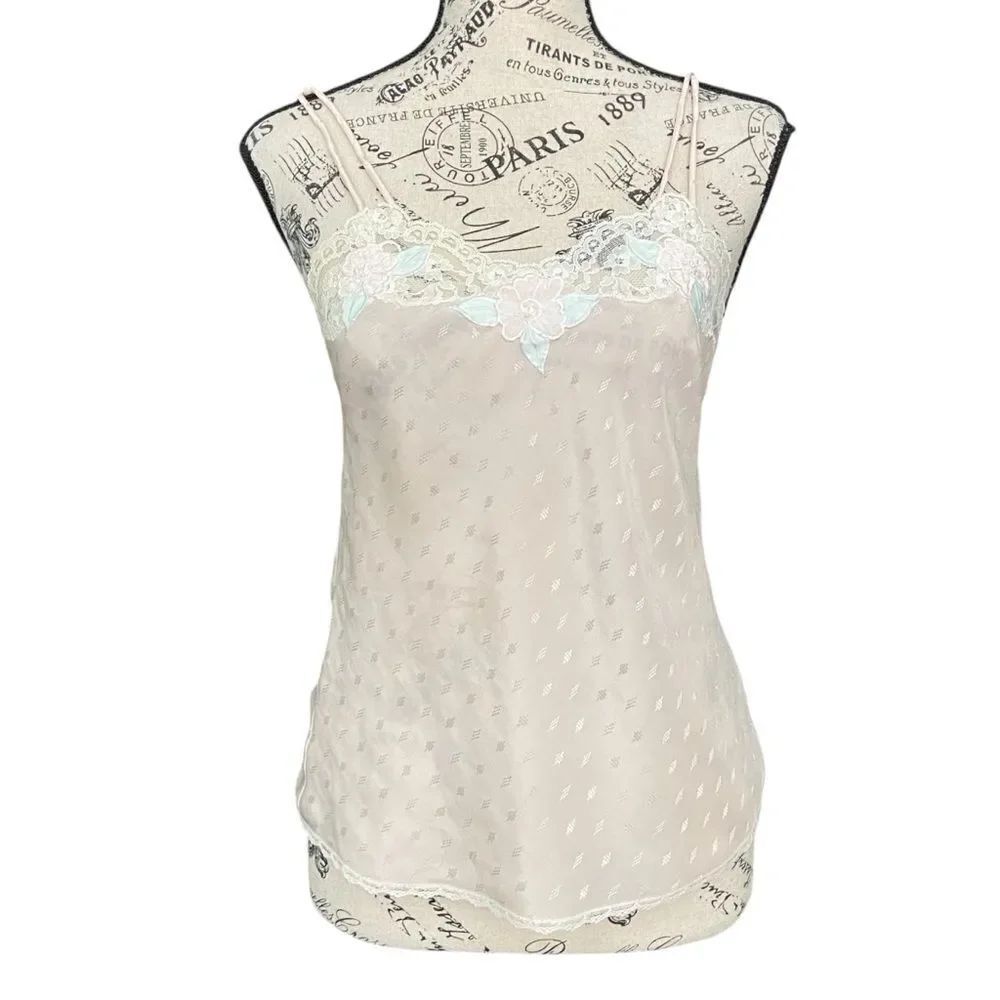 Vintage Sara Beth Pink Lace Trim Floral Cami Top in Size ***SEE MEASUREMENTS***